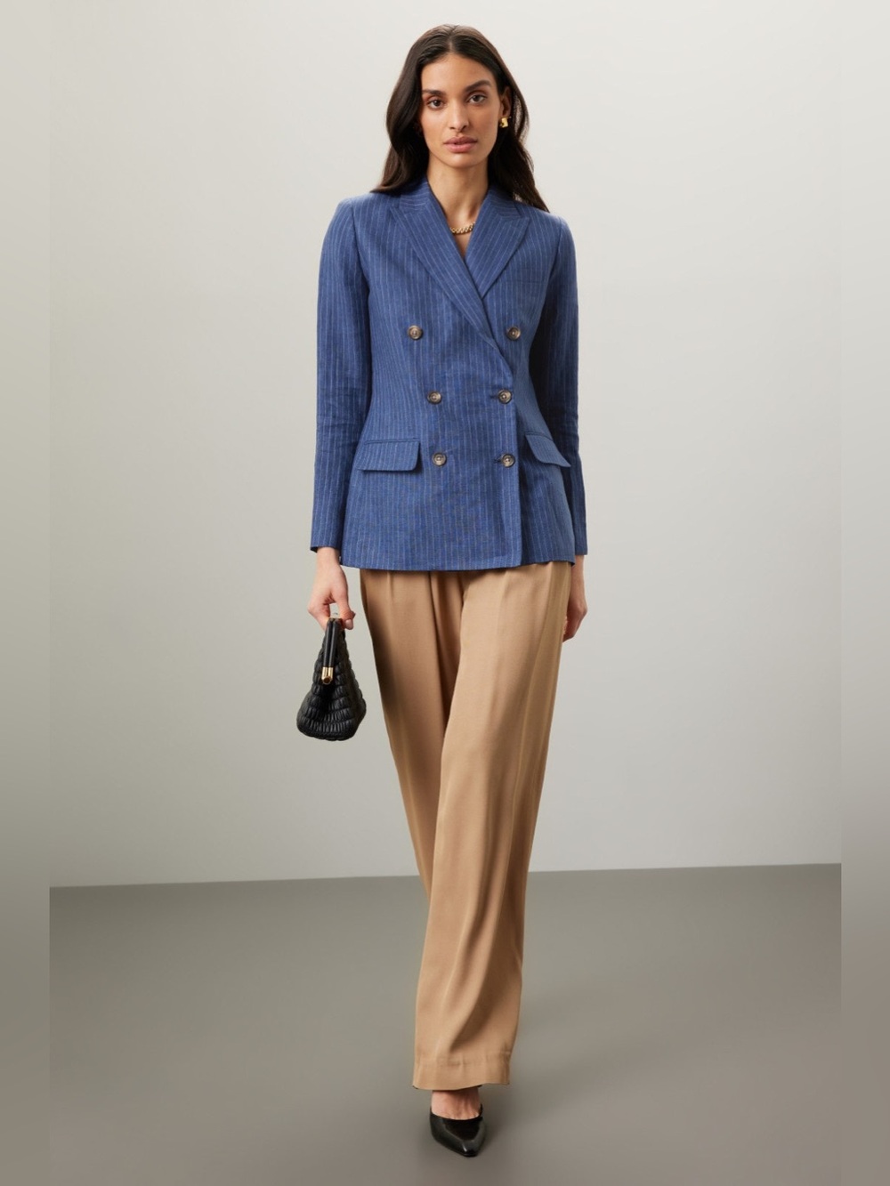 Lauren Ralph Lauren Ryen Blazer In Blue linen Long sleeves Collar Size 10